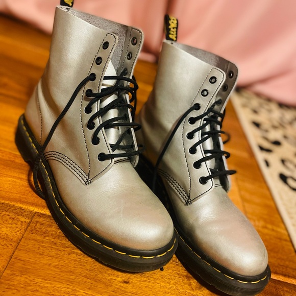 Dr. Martens Shoes - Doc Martens • Pascal 8 eye metallic silver boots